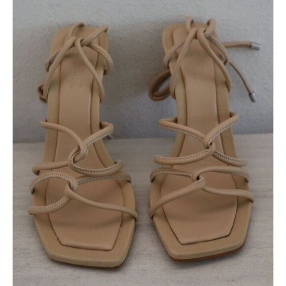 Schutz Women's Sz 8.5B Light Nude Strappy Leather Stiletto Sandals Heels - Picture 1 of 10
